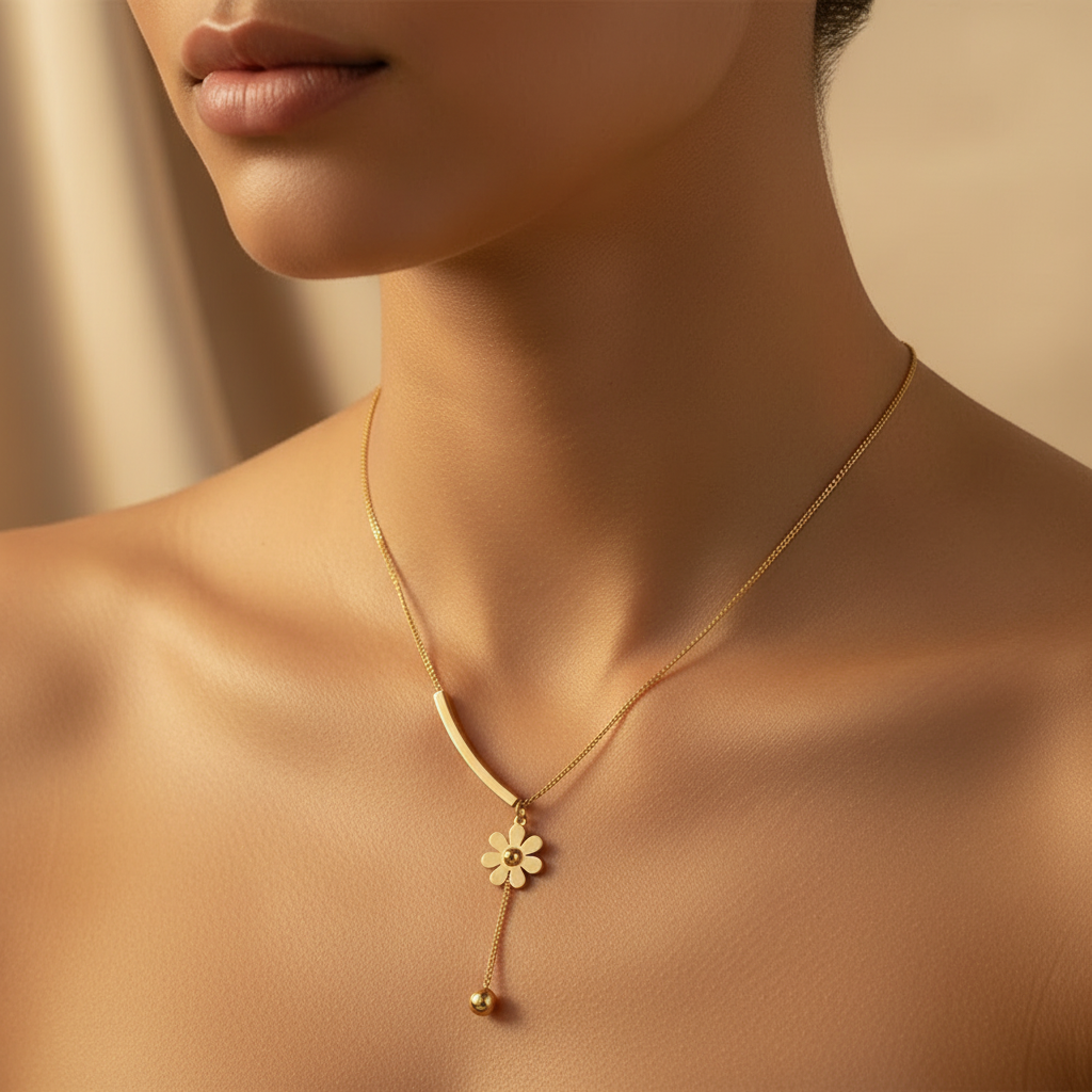 Collier Éclat Floral – Chaîne Pendante avec Pendentif Marguerite Or 14K