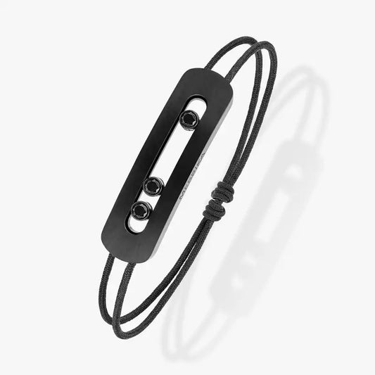 Bracelet cordon noir avec plaque en titanium minimaliste