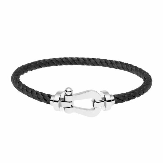 Bracelet manille argent sur cordon noir type Force 10