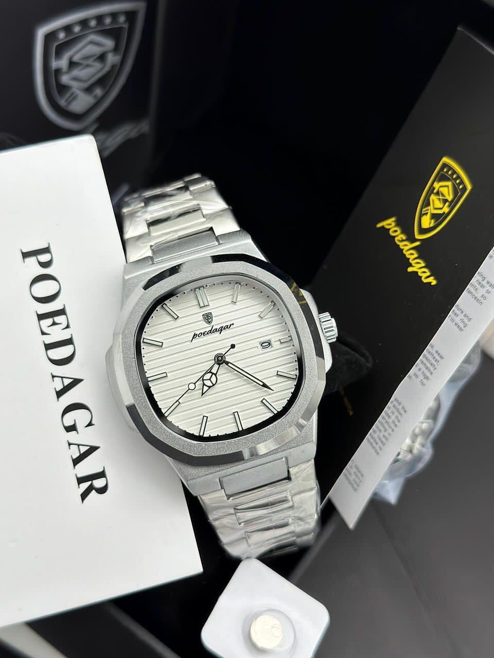 Montre POEDAGAR Nautilus cadran blanc bracelet acier inoxydable