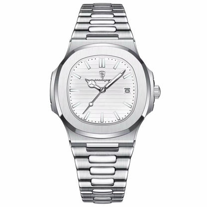 Montre POEDAGAR Nautilus cadran blanc bracelet acier inoxydable