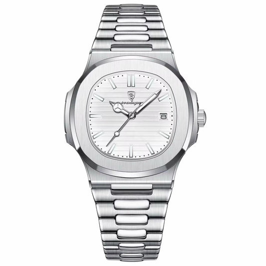 Montre POEDAGAR Nautilus cadran blanc bracelet acier inoxydable