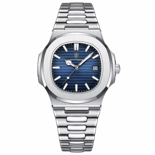 Montre POEDAGAR Nautilus cadran bleu soleillé bracelet acier inoxydable