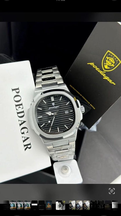 Montre POEDAGAR Nautilus cadran noir bracelet acier inoxydable