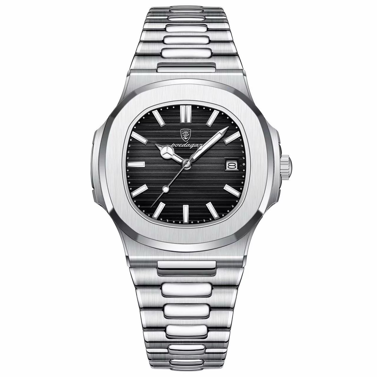 Montre POEDAGAR Nautilus cadran noir bracelet acier inoxydable
