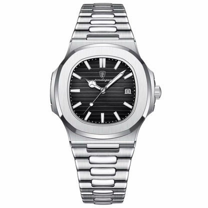 Montre POEDAGAR Nautilus cadran noir bracelet acier inoxydable